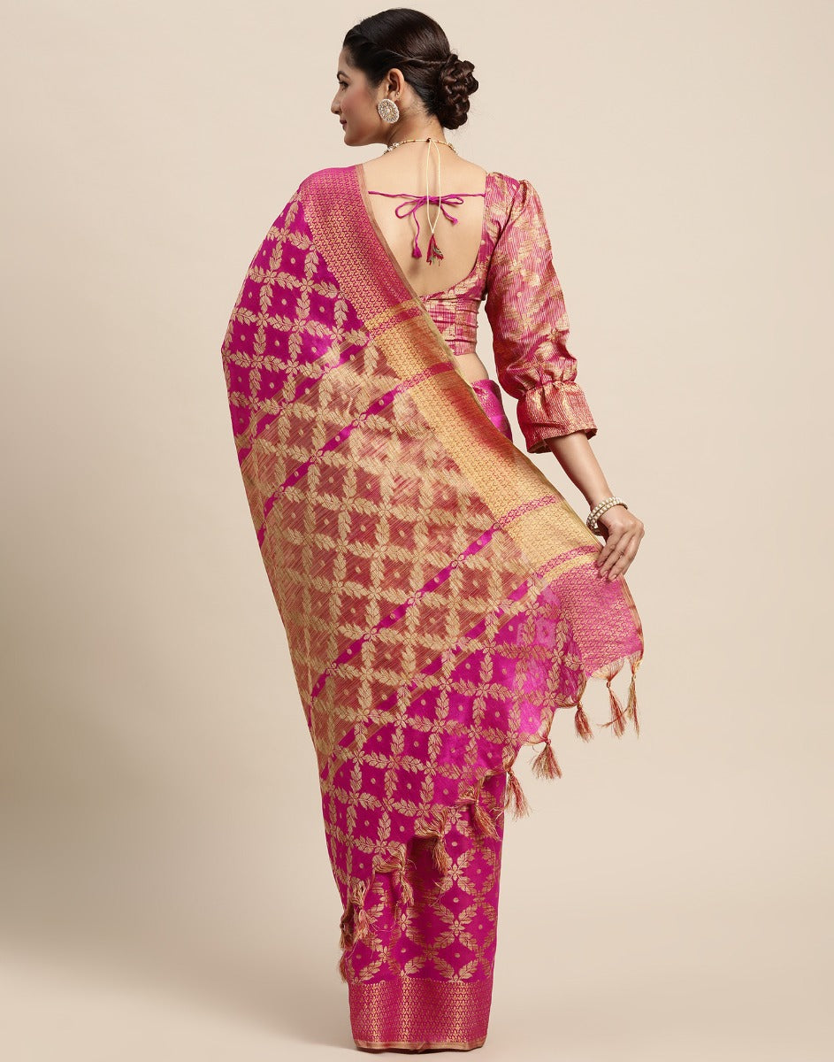 Pink Coloured Banarasi Cotton Silk Saree | Sudathi