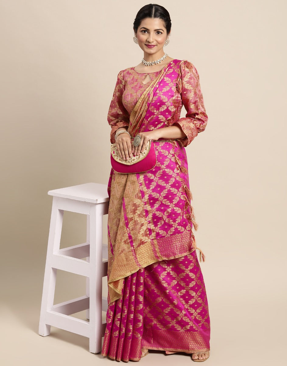 Pink Coloured Banarasi Cotton Silk Saree | Sudathi