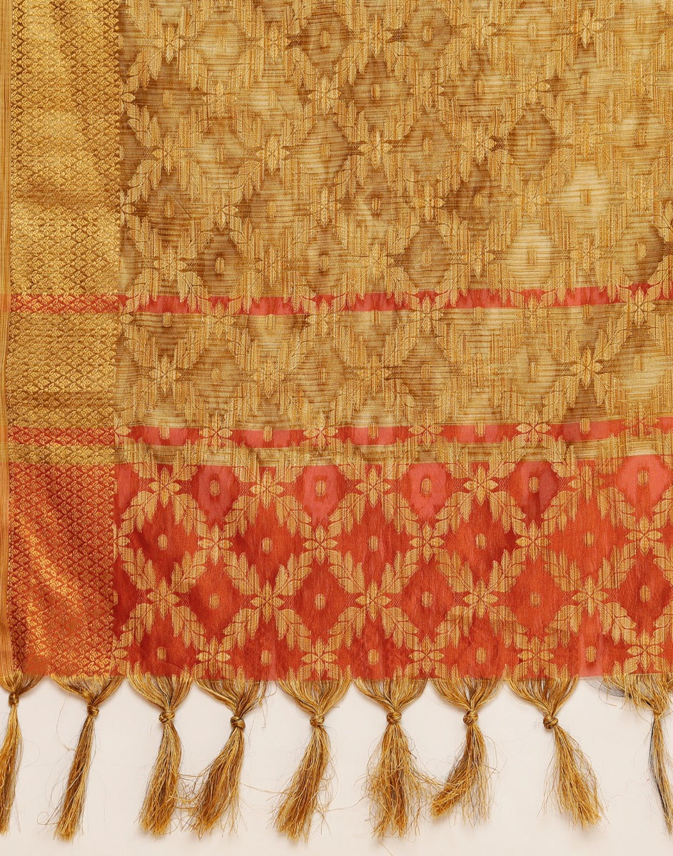 Orange Coloured Banarasi Cotton Silk Saree | Sudathi