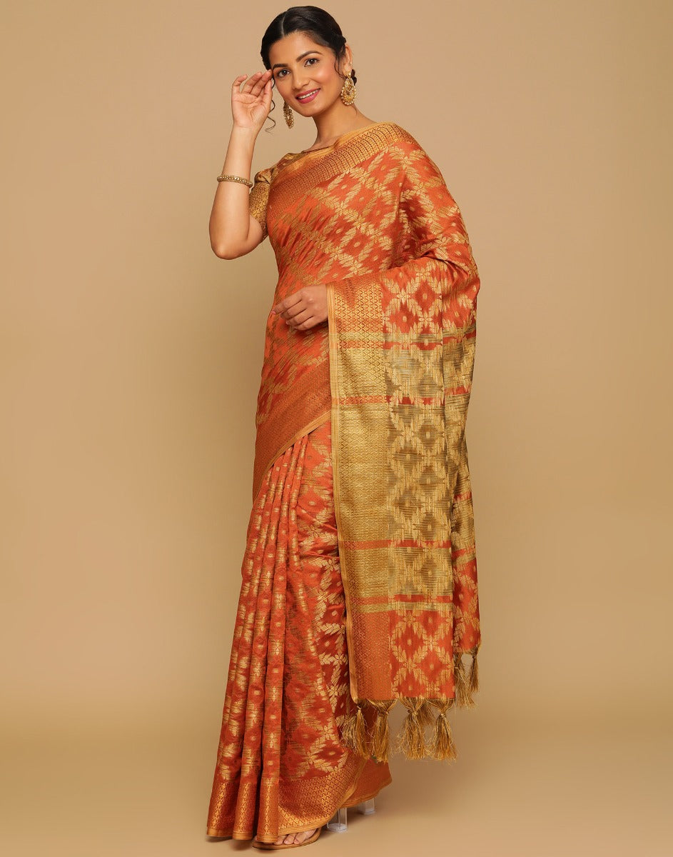 Orange Coloured Banarasi Cotton Silk Saree | Sudathi