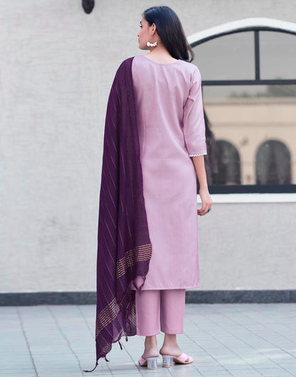 Dark Purple Silk Embroidery Straight Kurta Set