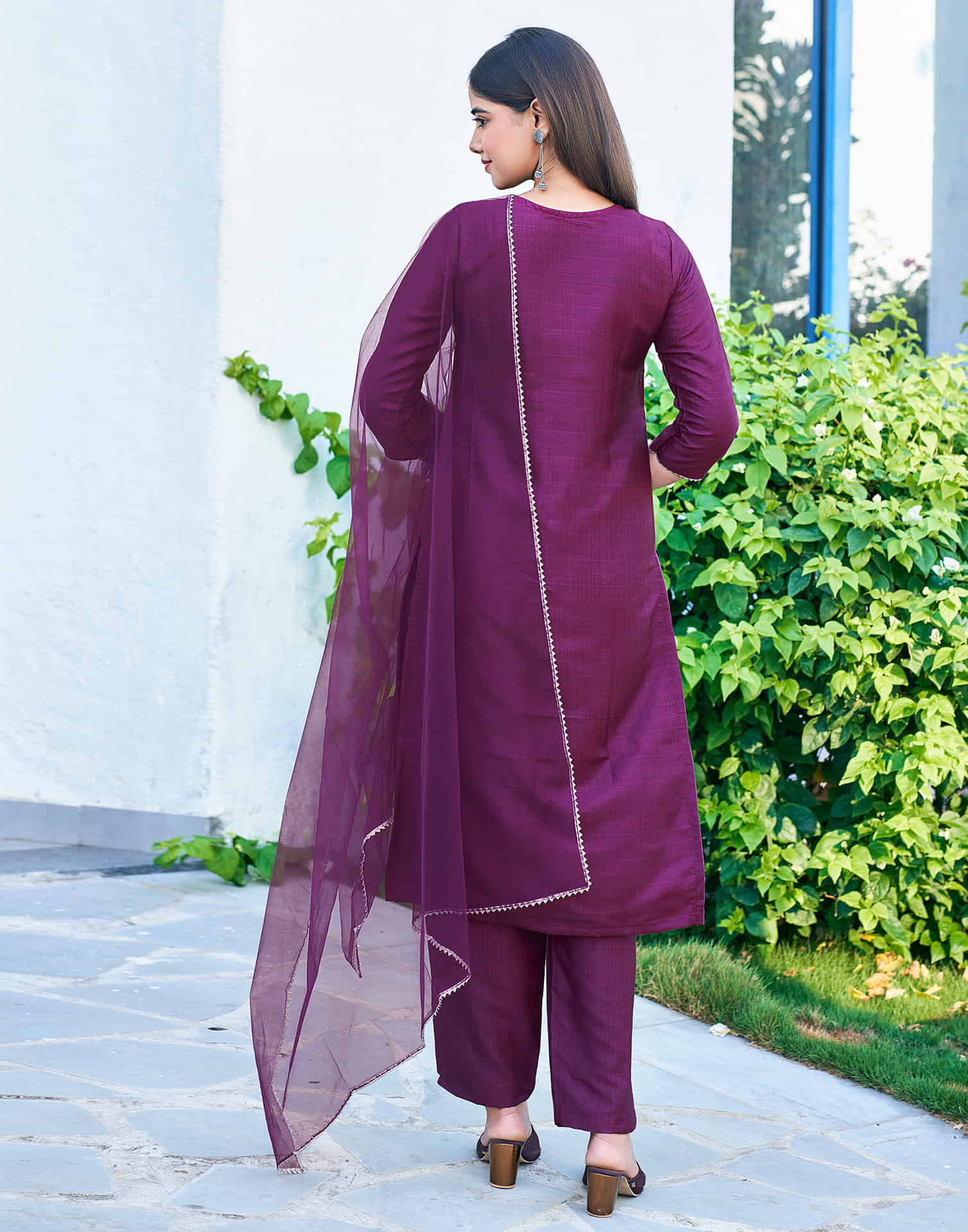 Purple Sequence Silk Straight Kurta With Pant And Dupatta