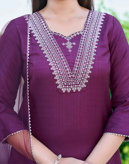 Purple Sequence Silk Straight Kurta With Pant And Dupatta