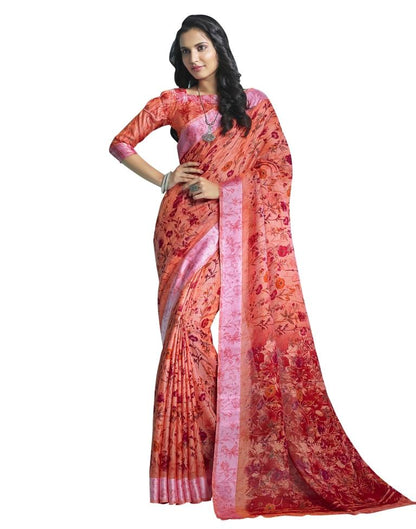 Peach Printed Cotton Saree