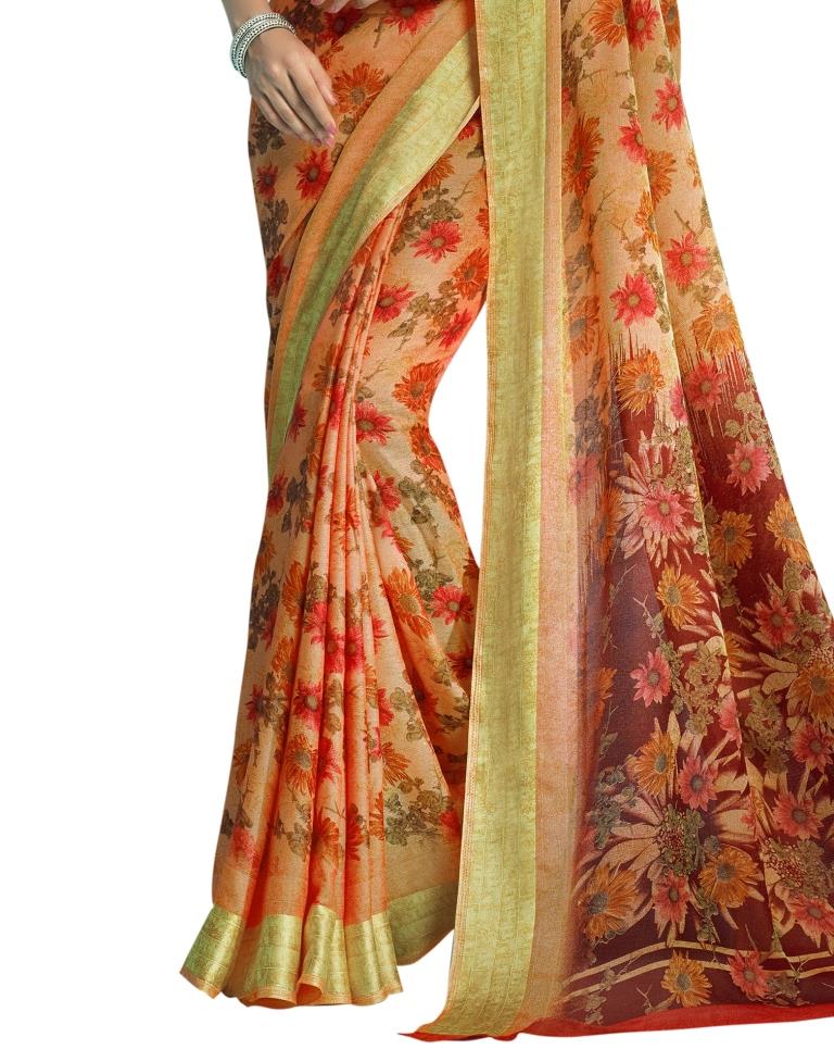 Orange Printed Cotton Saree