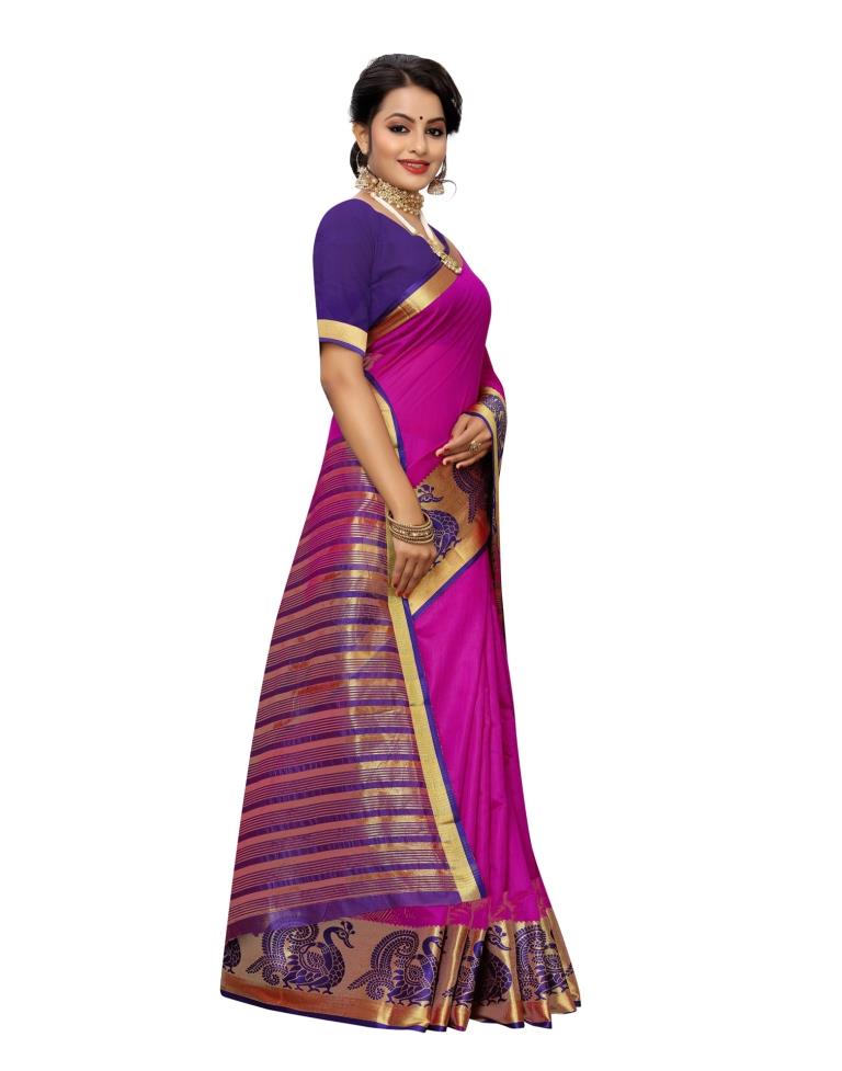 Rani Coloured Poly Cotton Jacquard Partywear saree | Sudathi