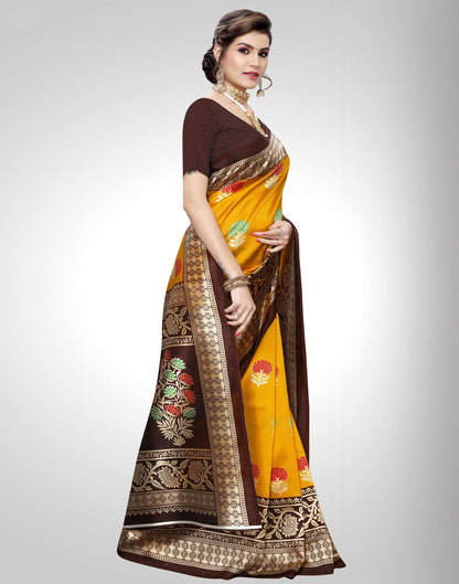 Mustard Yellow Coloured Poly Silk Printed Partywear saree | Sudathi