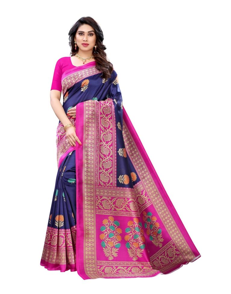 Navy Blue Coloured Poly Silk Printed Partywear saree | Sudathi