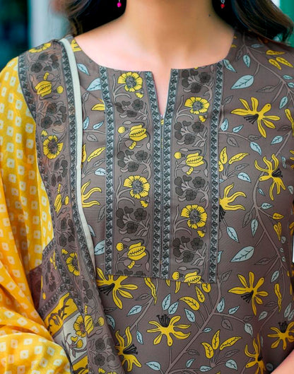 Brown Rayon Printed Kurta Set With Dupatta