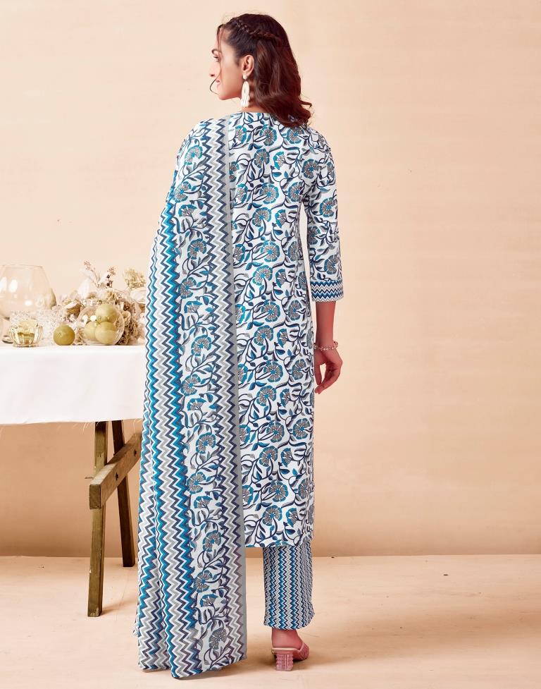 Blue Rayon Printed Kurta Set With Dupatta