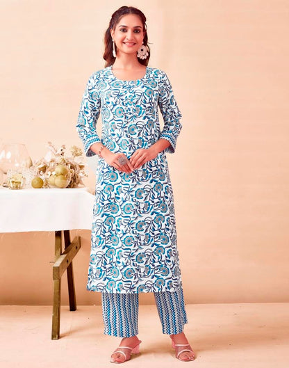 Blue Rayon Printed Kurta Set With Dupatta