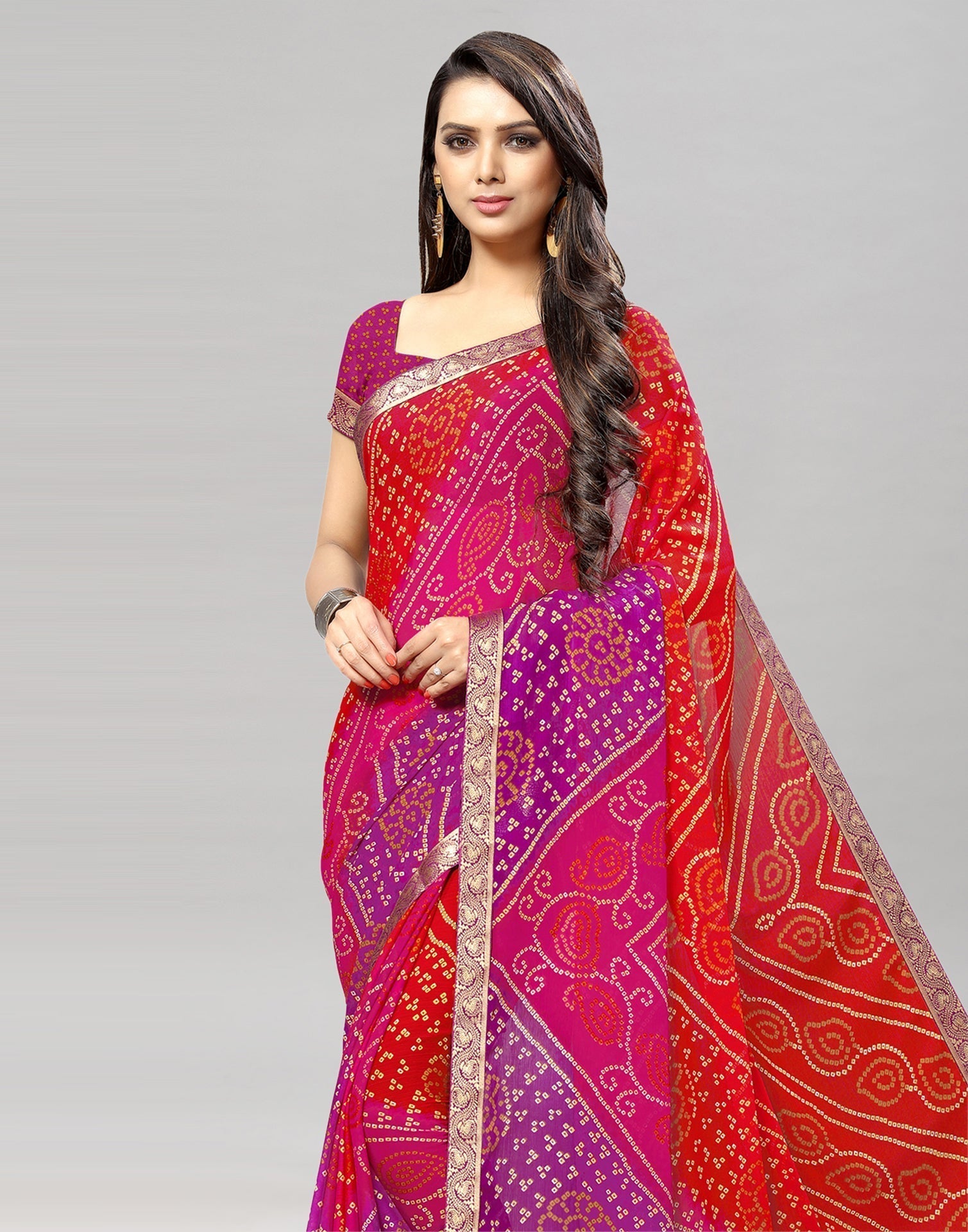 Purple Bandhani Printed Saree | Sudathi