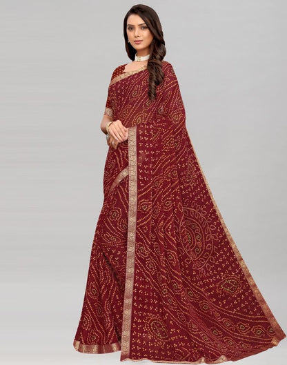 Maroon Bandhani Printed Saree | Sudathi