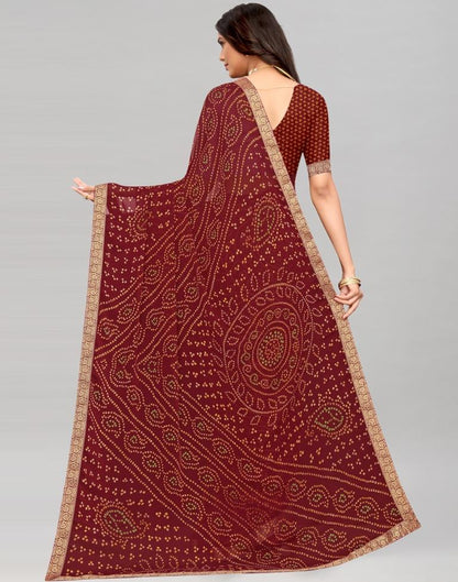 Maroon Bandhani Printed Saree | Sudathi