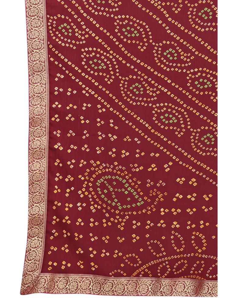 Maroon Bandhani Printed Saree | Sudathi