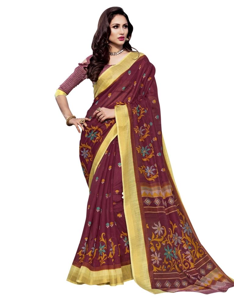 Maroon Coloured Cotton Silk Printed Casual saree | Sudathi