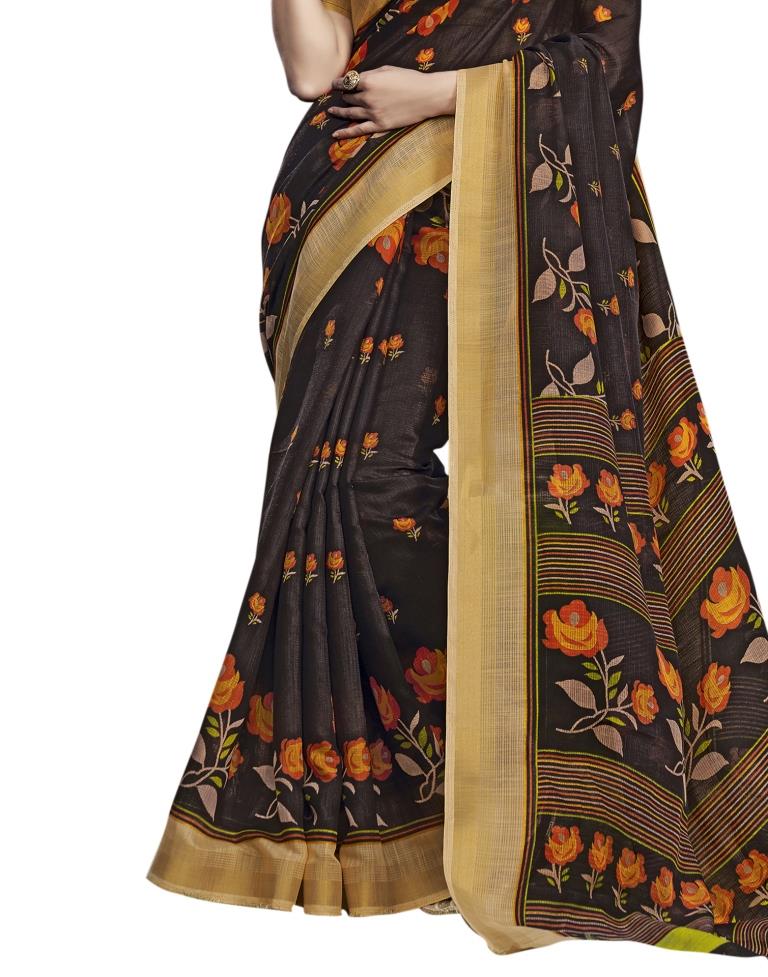Brown Coloured Cotton Silk Printed Casual saree | Sudathi