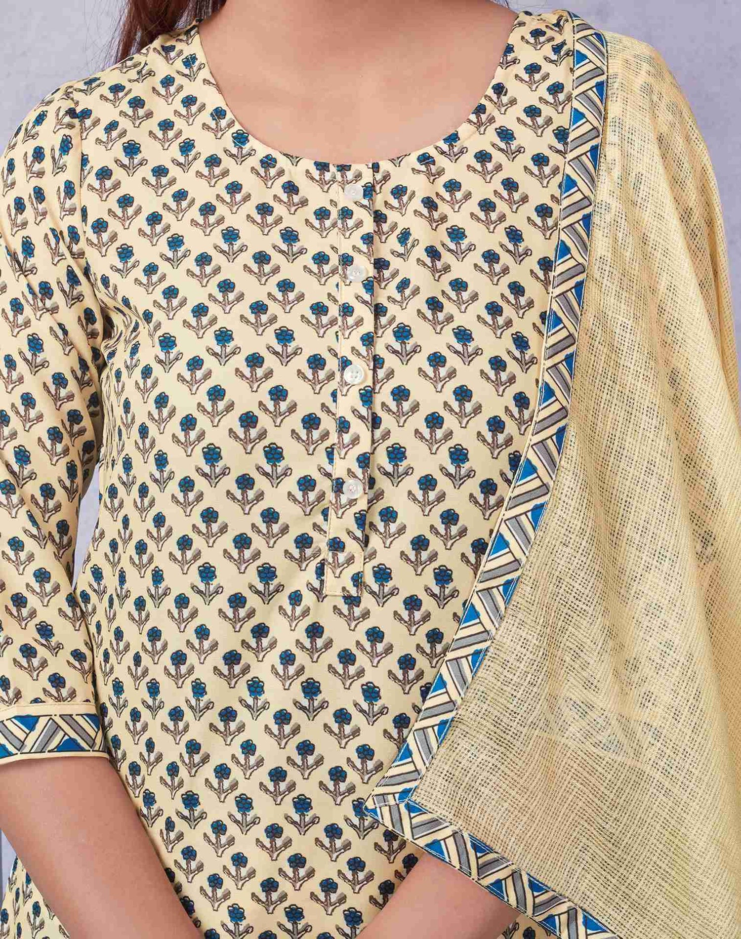 White Rayon Printed Kurta Set With Dupatta