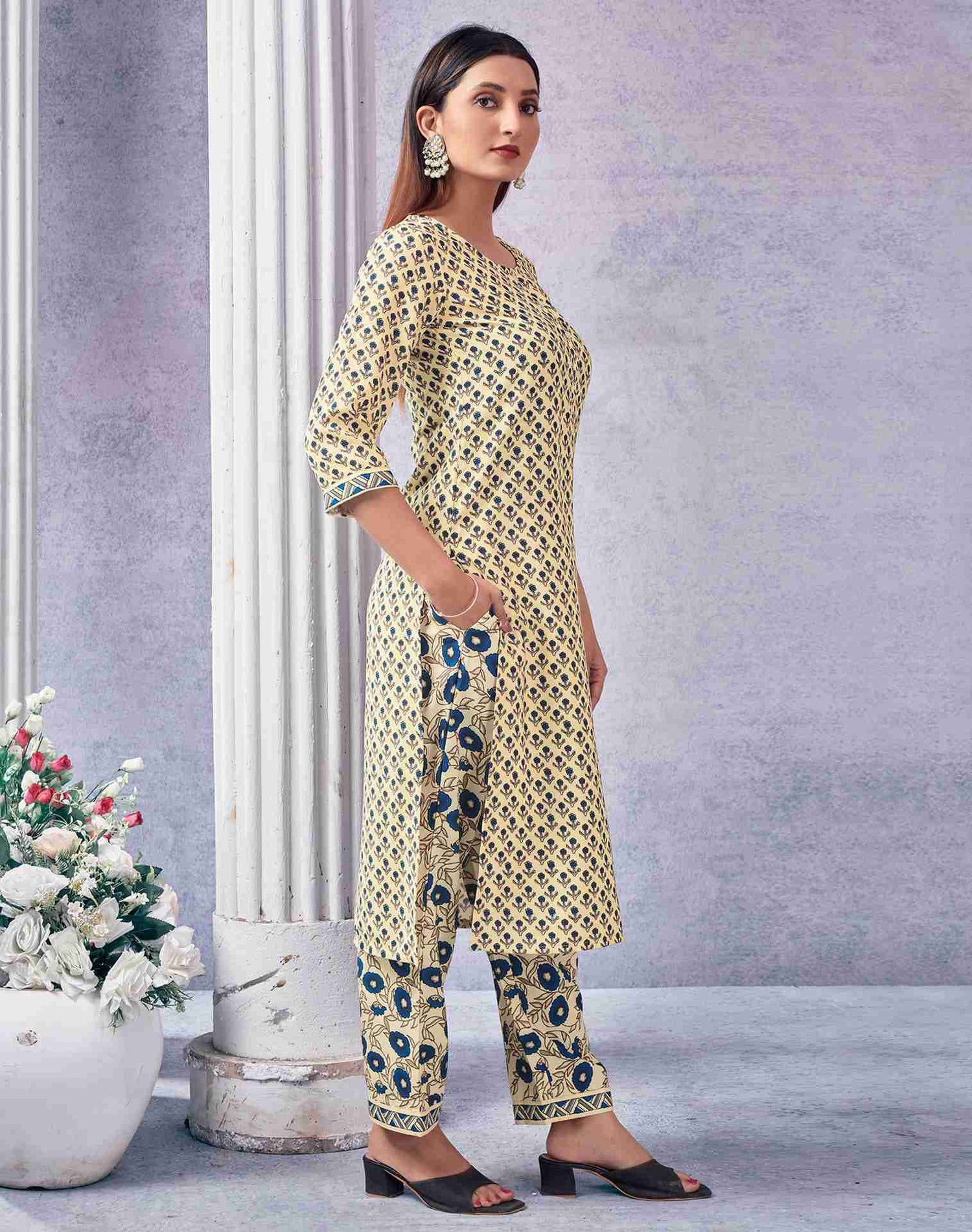 White Rayon Printed Kurta Set With Dupatta