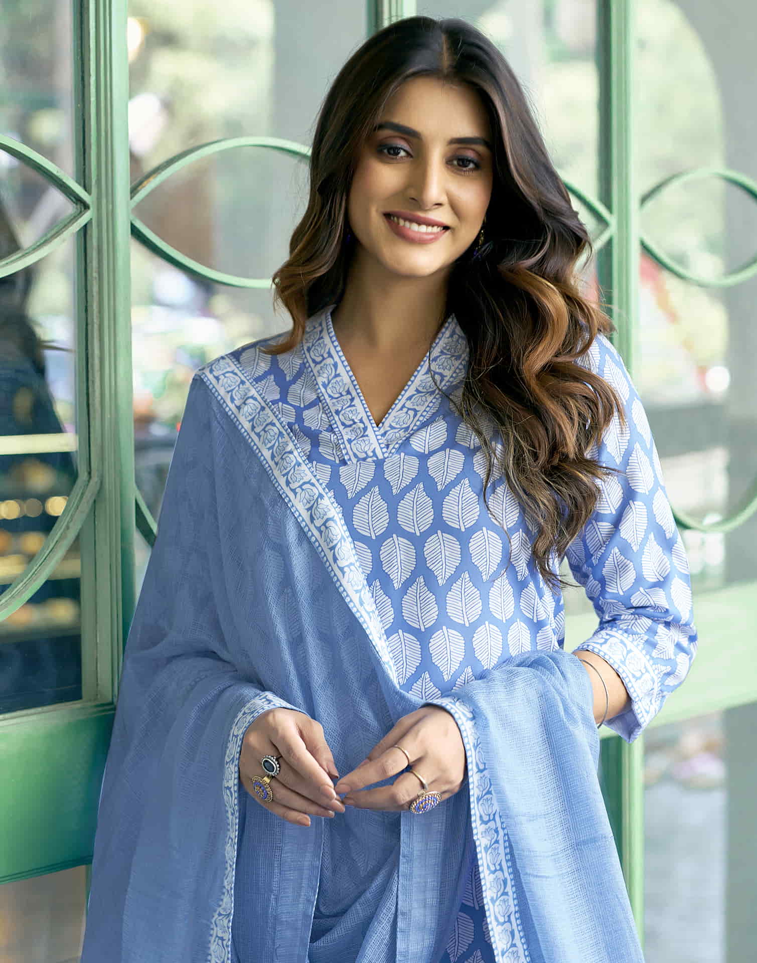 Blue Printed Rayon Straight Kurta With Pant And Dupatta