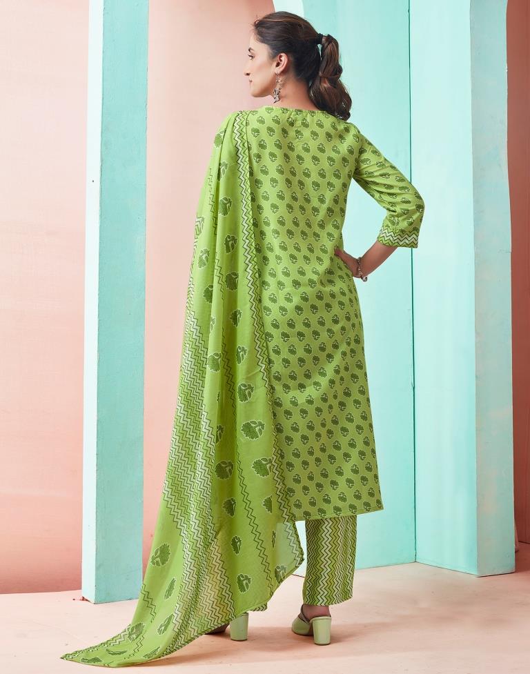 Green Rayon Printed Straight Kurta Set