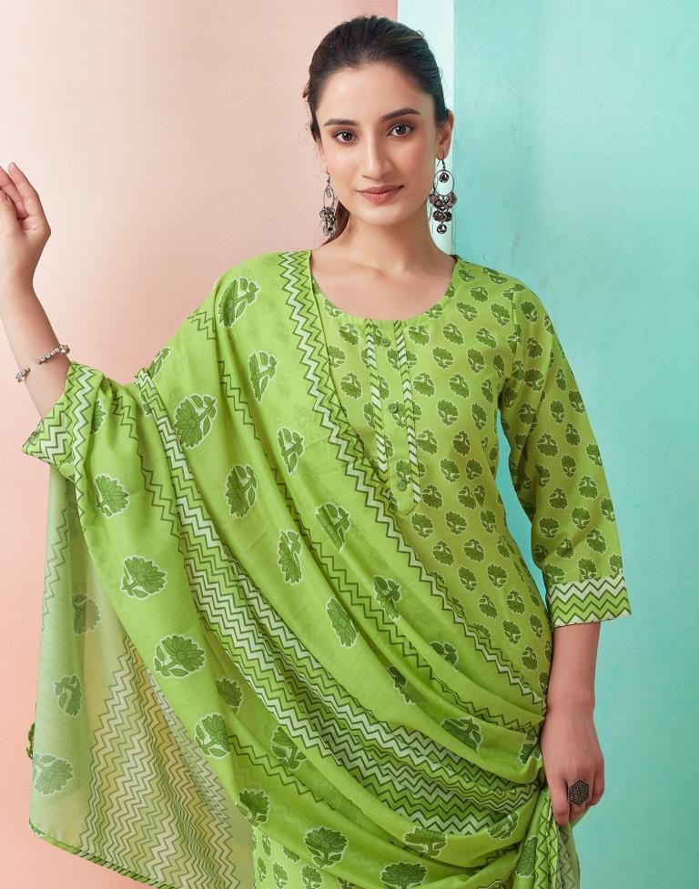 Green Rayon Printed Straight Kurta Set