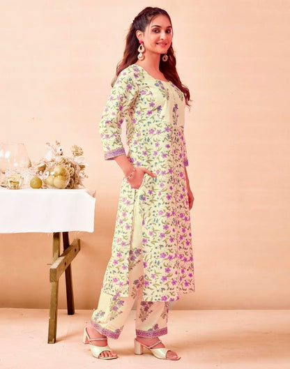 White Rayon Printed Kurta Set With Dupatta