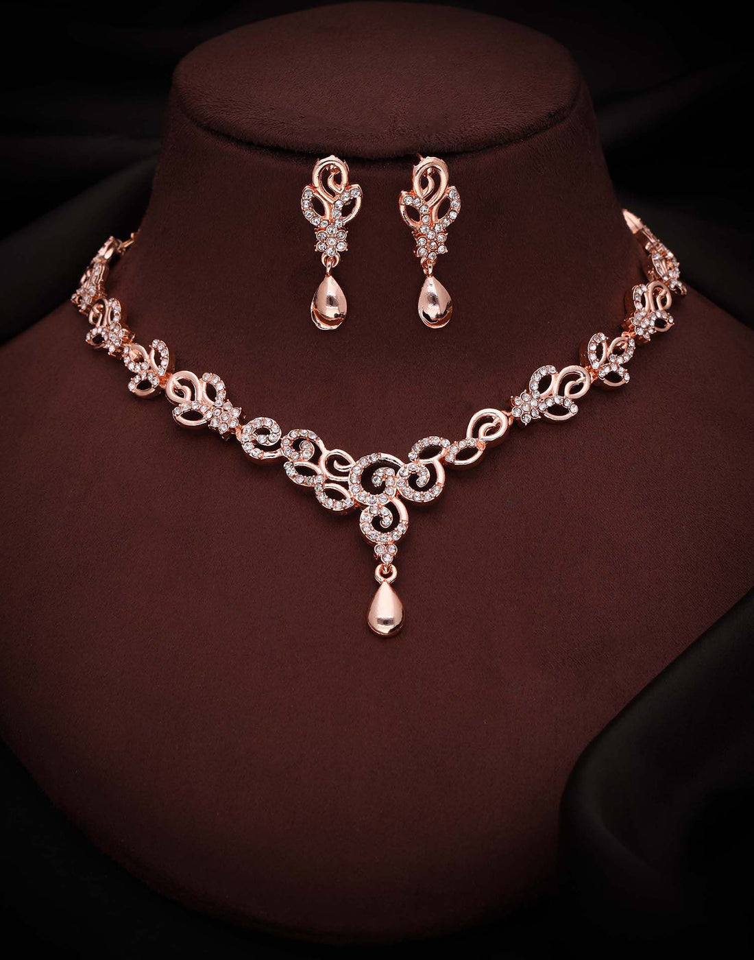 White Rose Gold Choker Necklace Set With Stud Earring