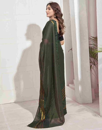 Ready To Wear Dark Green Georgette Plain Printed Saree