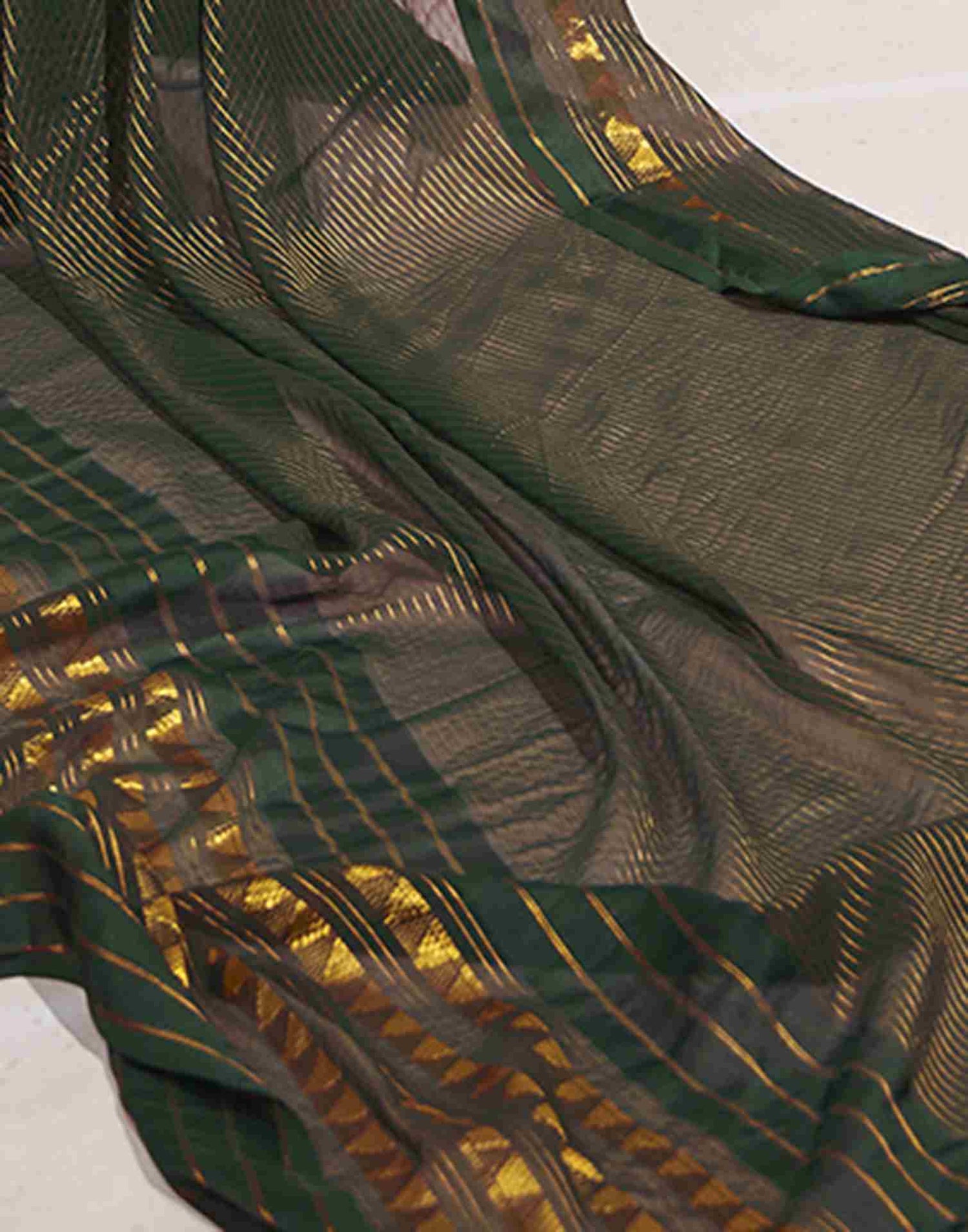 Ready To Wear Dark Green Georgette Plain Printed Saree