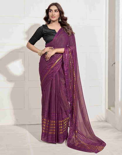 Ready To Wear Wine Georgette Plain Printed Saree