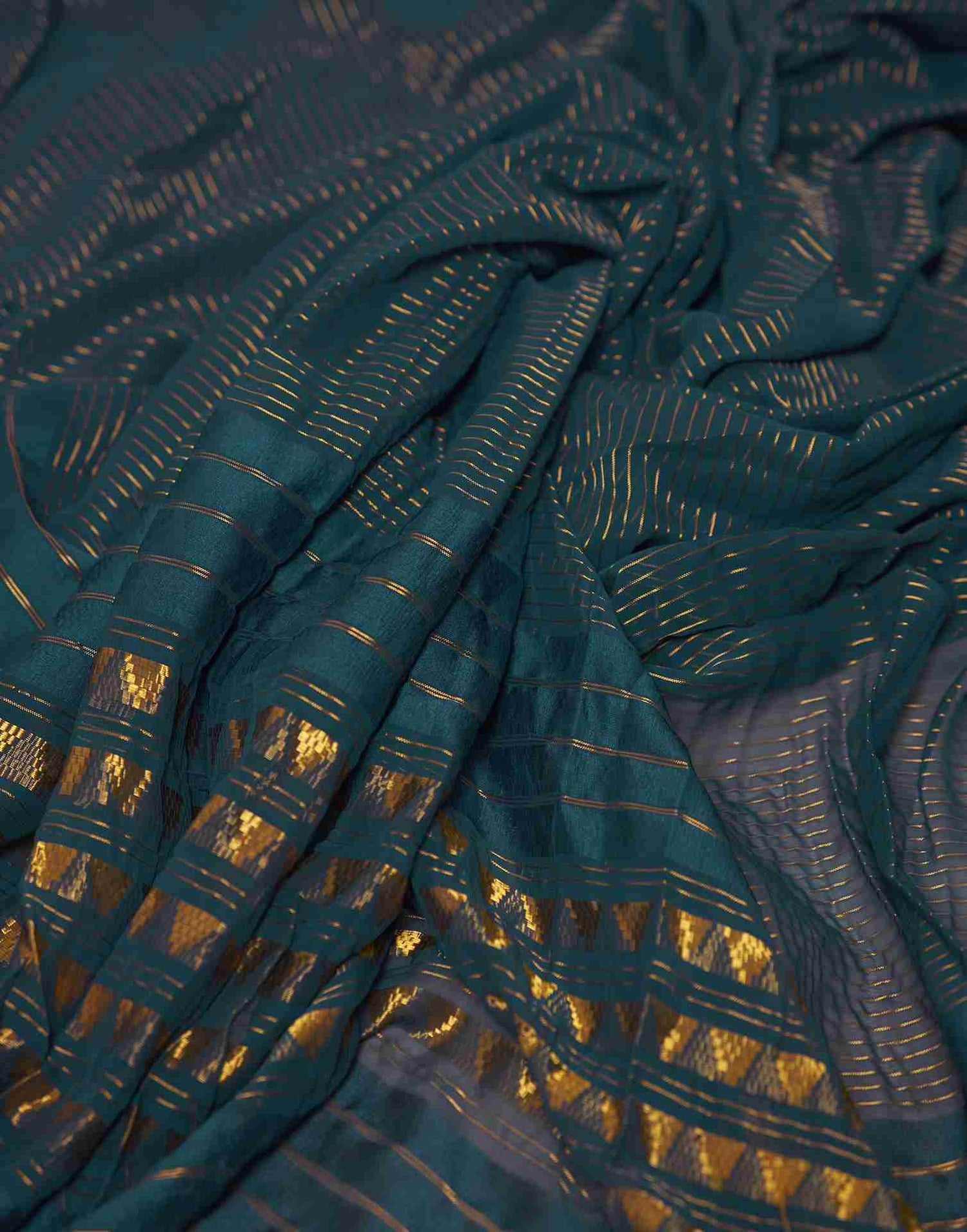 Ready To Wear Rama Blue Georgette Plain Printed Saree