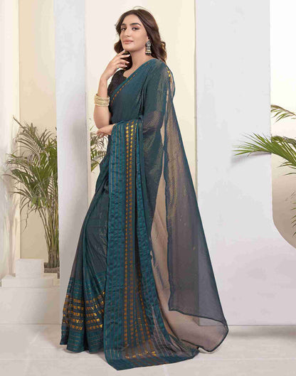 Ready To Wear Rama Blue Georgette Plain Printed Saree