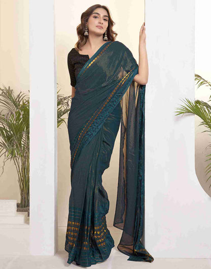 Ready To Wear Rama Blue Georgette Plain Printed Saree