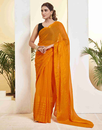 Ready To Wear Orange Georgette Plain Printed Saree