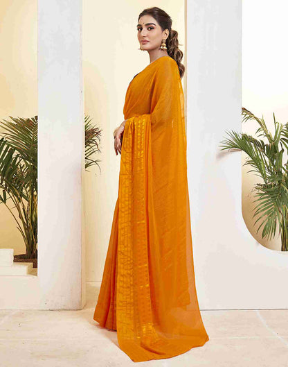 Ready To Wear Orange Georgette Plain Printed Saree