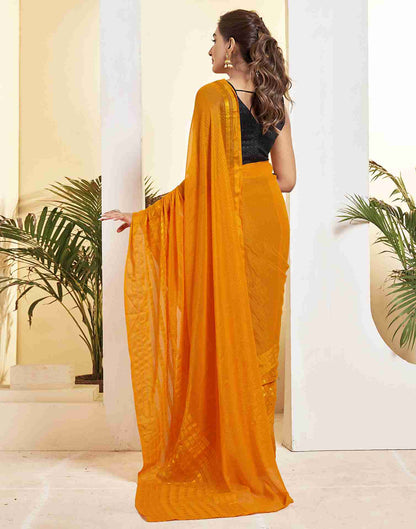 Ready To Wear Orange Georgette Plain Printed Saree