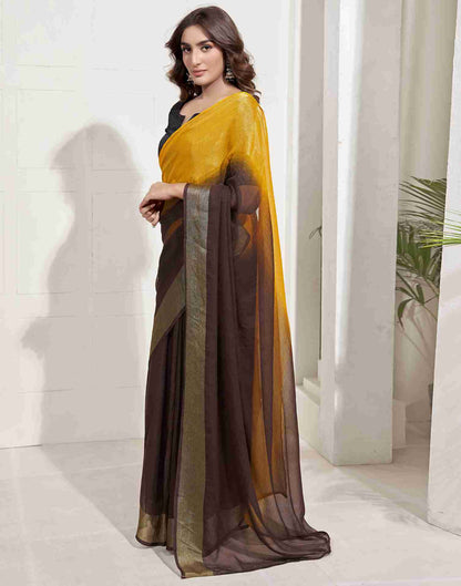 Ready To Wear Dark Brown Chiffon Plain Saree