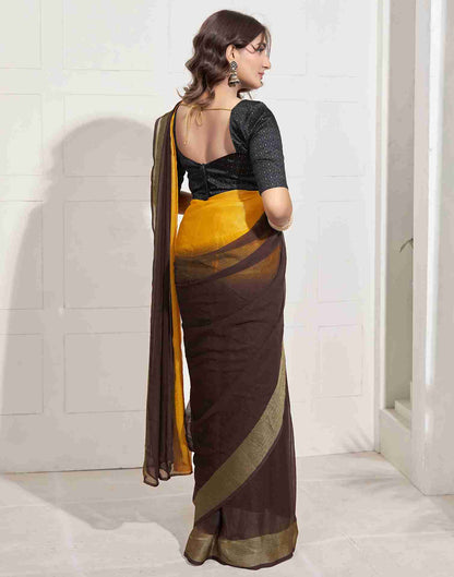 Ready To Wear Dark Brown Chiffon Plain Saree