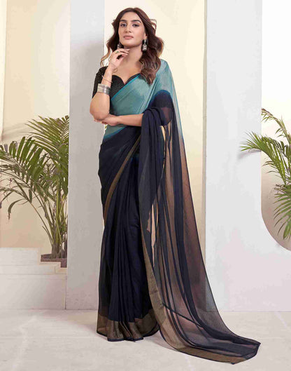 Ready To Wear Navy Blue Chiffon Plain Saree