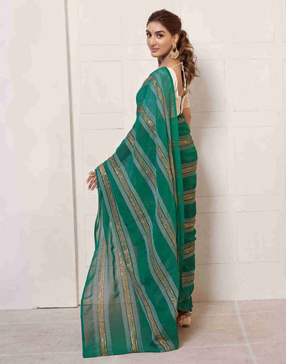 Ready To Wear Bottle Green Georgette Plain Printed Saree