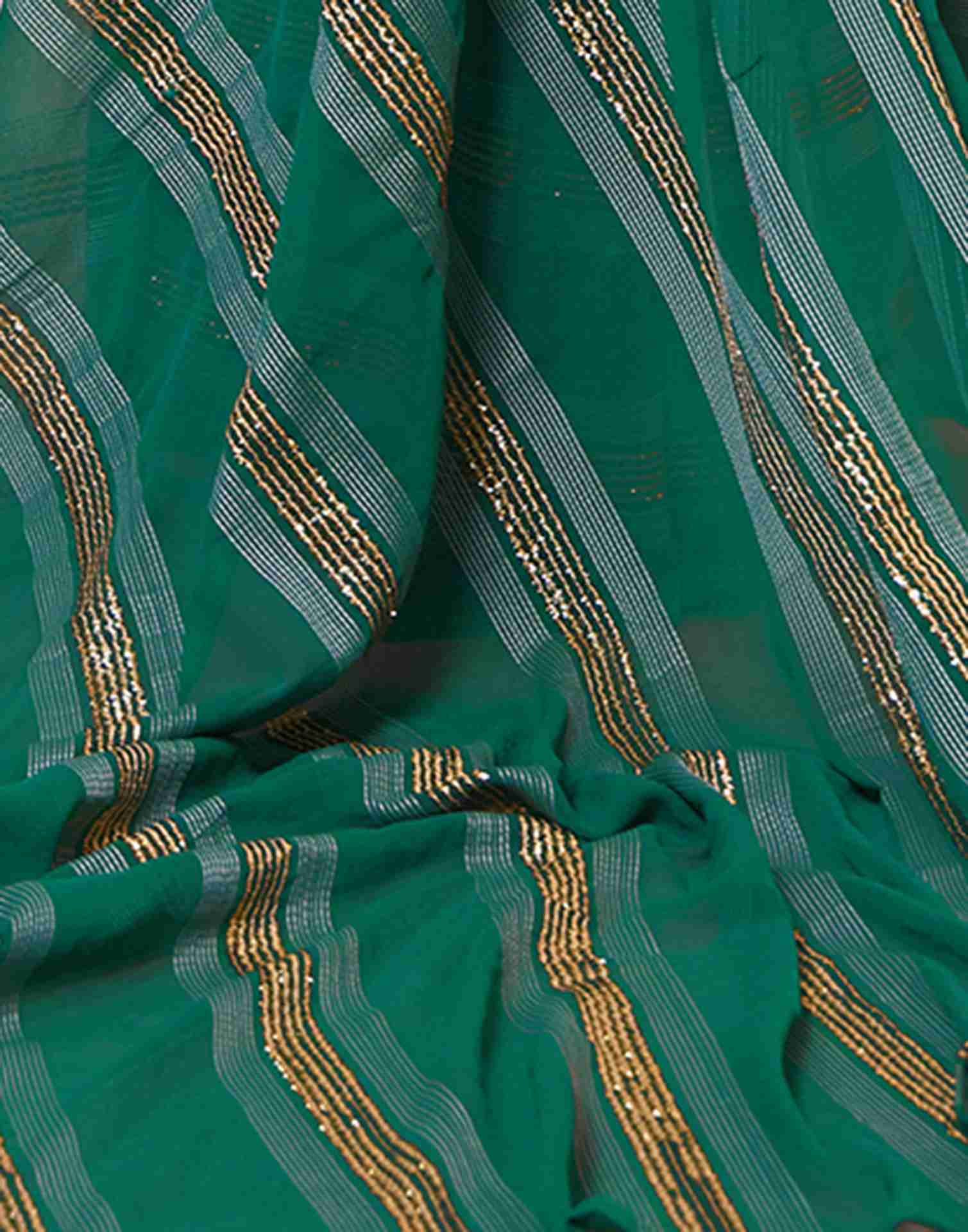 Ready To Wear Bottle Green Georgette Plain Printed Saree