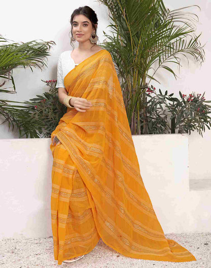 Ready To Wear Yellow Georgette Plain Printed Saree