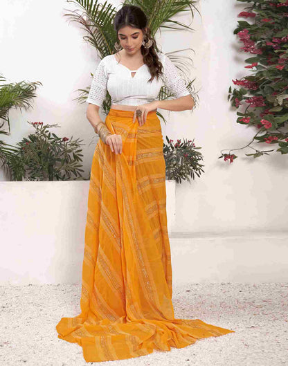 Ready To Wear Yellow Georgette Plain Printed Saree