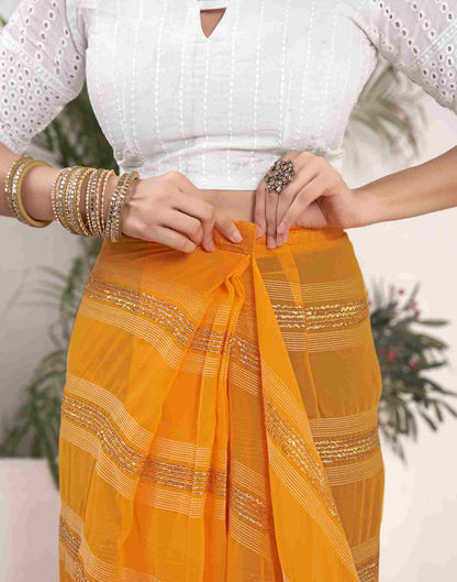 Ready To Wear Yellow Georgette Plain Printed Saree