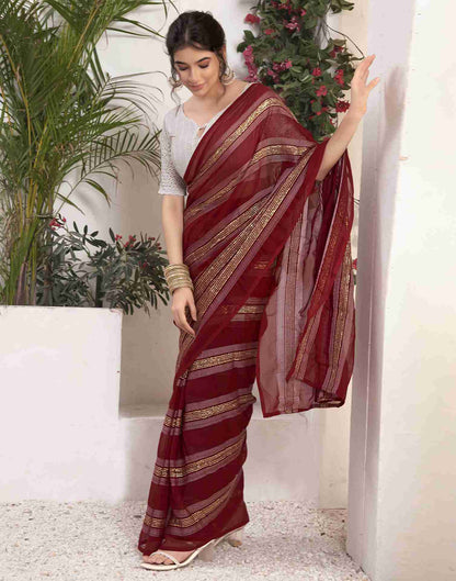 Ready To Wear Maroon Georgette Printed Saree