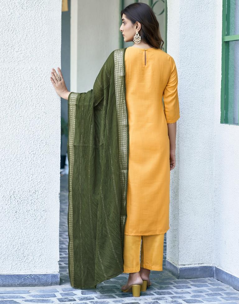 Yellow Cotton Printed Kurta Set With Dupatta