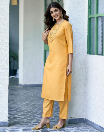 Yellow Cotton Printed Kurta Set With Dupatta