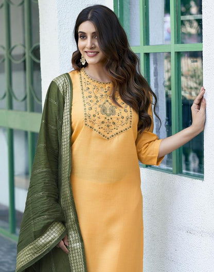 Yellow Cotton Printed Kurta Set With Dupatta