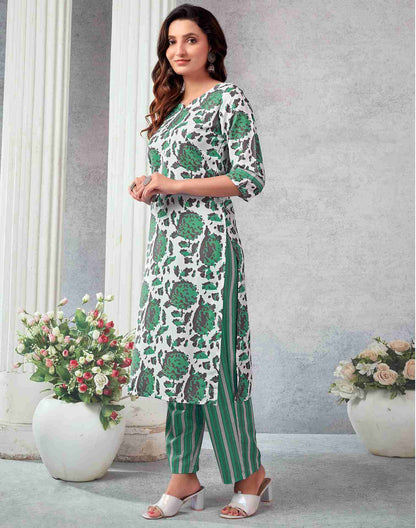 White Rayon Printed Kurta Set With Dupatta